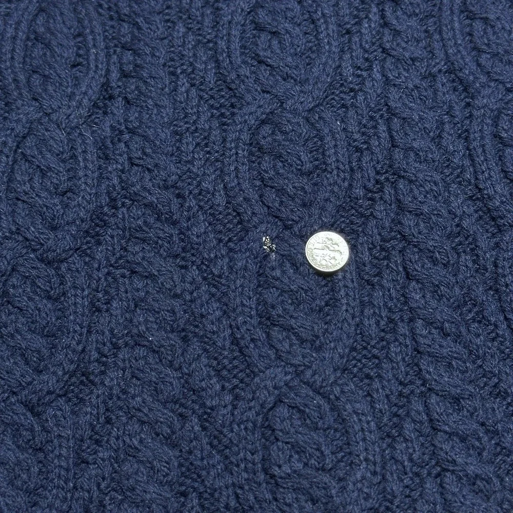 Aran Crafts Cable Knit Merino Wool Cardigan Womens XS Navy Double Breasted Shawl - Picture 9 of 13